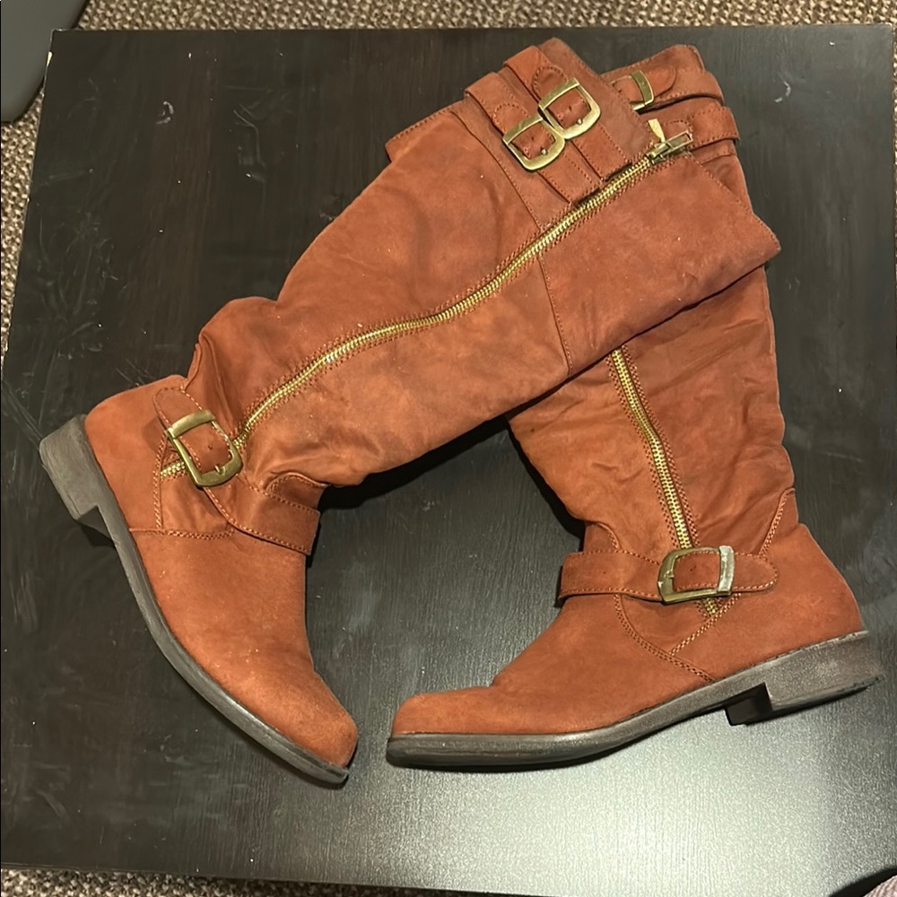 Brown Over the Knee Boots with Decorative Straps